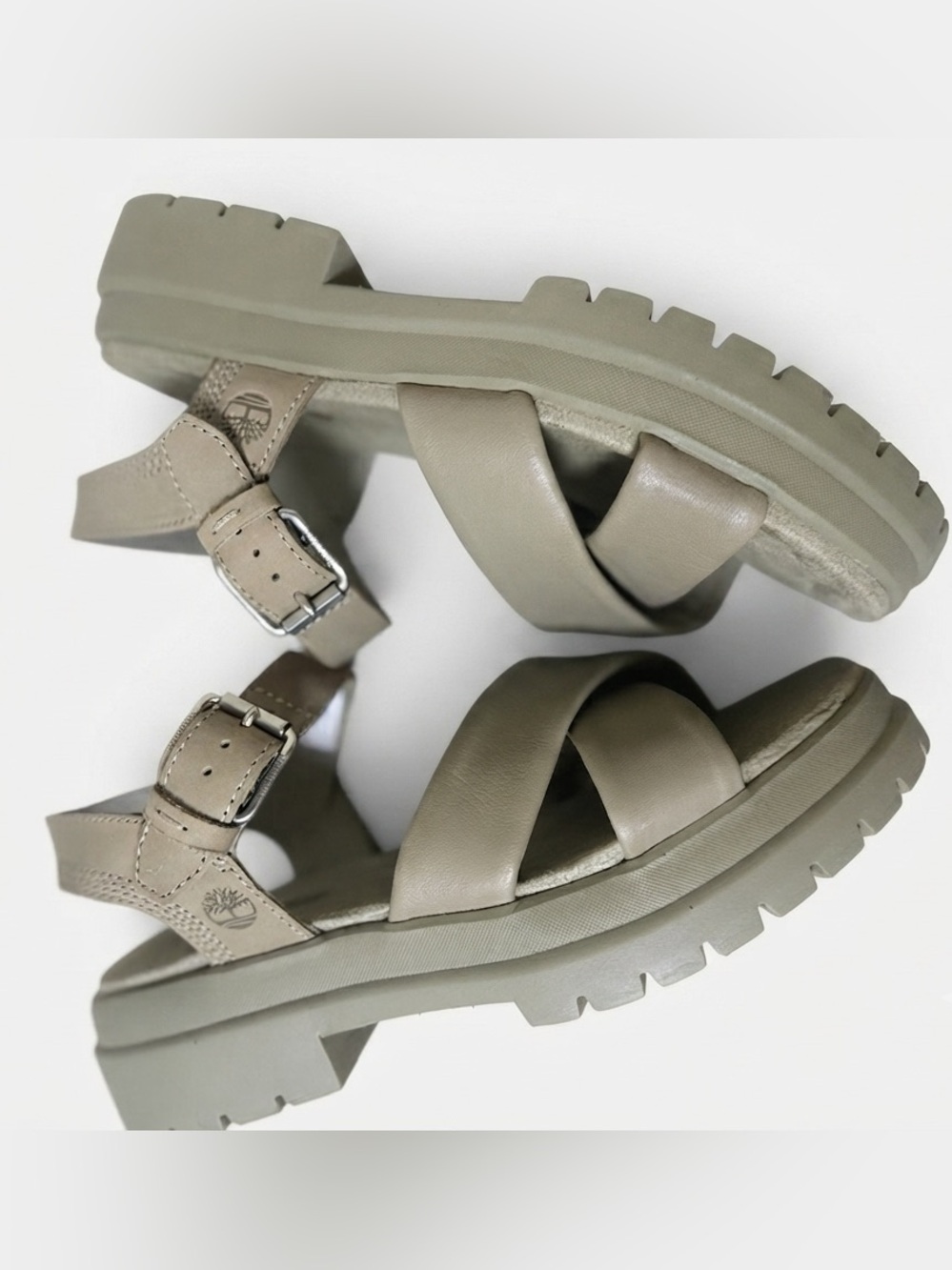Timberland Women's Leather Platform Sandals - Olive Green, Size 8